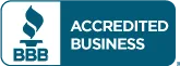 blue-seal BBB Accredited Business logo with white torch symbol on a blue background.