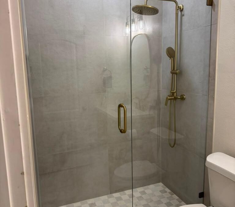 Tub-to-Shower Conversion with Brushed Gold Fixtures
